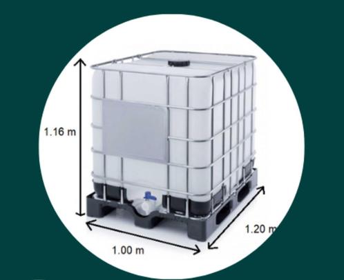 Complete Cubi IBC-tanktank van 1000 l (met kooi en pallet), Tuin en Terras, Regentonnen, Gebruikt, Kunststof, 150 liter of meer