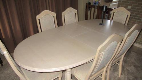TAFEL OVAAL -  EIK CERUSE (gelakt) met 6 stoelen, Huis en Inrichting, Tafels | Eettafels, Gebruikt, 50 tot 100 cm, 150 tot 200 cm