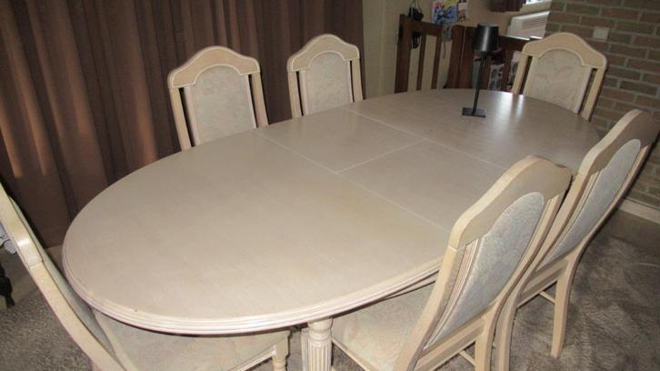 TAFEL OVAAL -  EIK CERUSE (gelakt) met 6 stoelen, Huis en Inrichting, Tafels | Eettafels, Gebruikt, 50 tot 100 cm, 150 tot 200 cm
