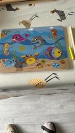 Houten puzzel met magneetjes en vislijn met magneet, Ophalen, 2 tot 4 jaar, Zo goed als nieuw, Van hout