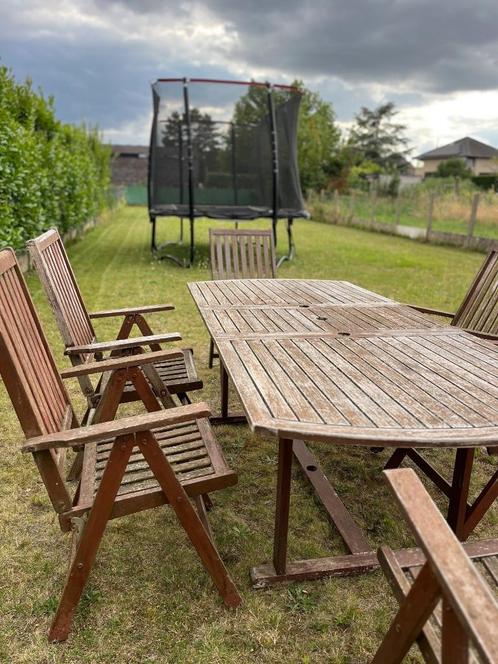 Teak tuinset - grote tafel + 6 stoelen, Tuin en Terras, Tuinsets en Loungesets, Gebruikt, Tuinset, Teakhout, 6 zitplaatsen, Eettafel