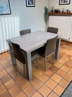 tafel en 4 stoelen met lederbekleding, Quatre personnes, Comme neuf, Enlèvement, Rectangulaire