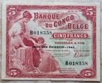 5 Francs 1942 (rood) Belgisch Congo / Zeldzaam !, Postzegels en Munten, Bankbiljetten | België, Ophalen of Verzenden, Los biljet