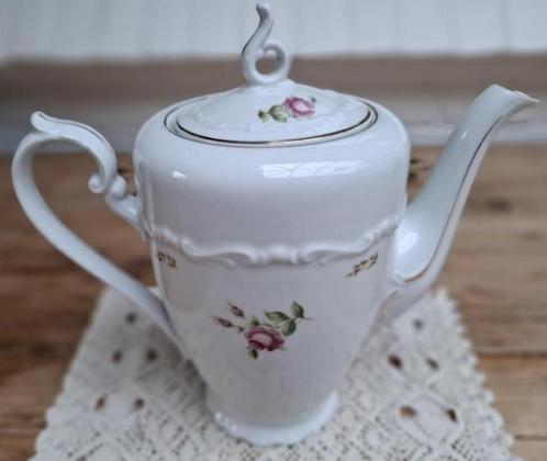 Grote wit porseleinen koffiepot met roze roosjes, Huis en Inrichting, Keuken | Servies, Zo goed als nieuw, Overige typen, Overige stijlen