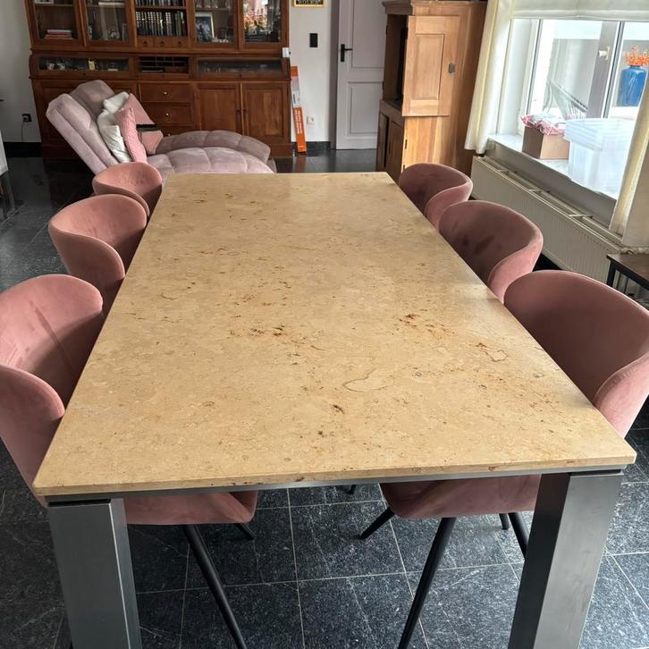 Mooie jura marmer  design tafel, Huis en Inrichting, Tafels | Eettafels, Zo goed als nieuw, 100 tot 150 cm, 200 cm of meer, Vijf personen of meer