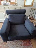 zwarte fauteuil + bijpassende poef, Comme neuf, 75 à 100 cm, Enlèvement, Tissus