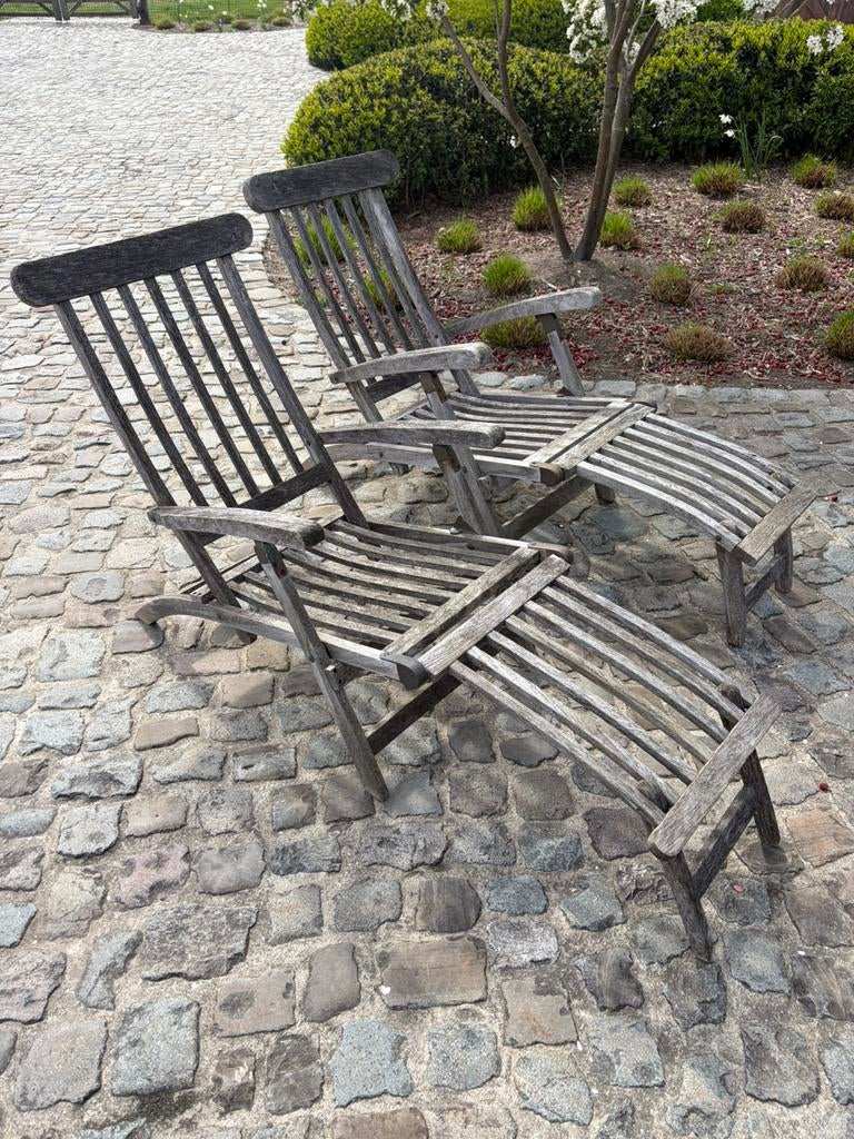 2 teakhouten deckchairs, Tuin en Terras, Ophalen, Zo goed als nieuw
