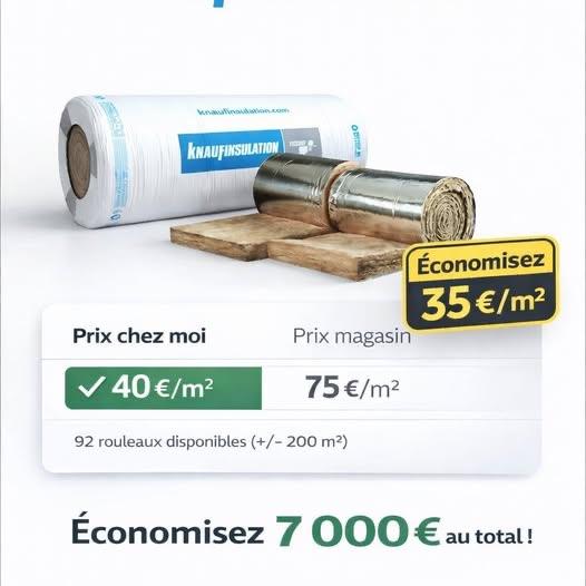 Laine de verre Knauf–Isolation thermique&acoustique–40€/m2, Bricolage & Construction, Isolation & Étanchéité, Laine de verre, Isolation de toiture