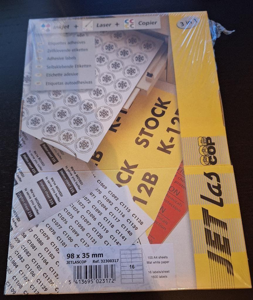 Kantoor etiketten 98x35MM (16/vel - 100 vellen), Zakelijke goederen, Verzenden, Nieuw in verpakking