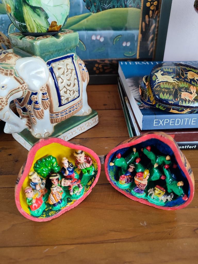 Peru volkskunst: sublieme miniatuur scène in een kalebas, Ophalen of Verzenden