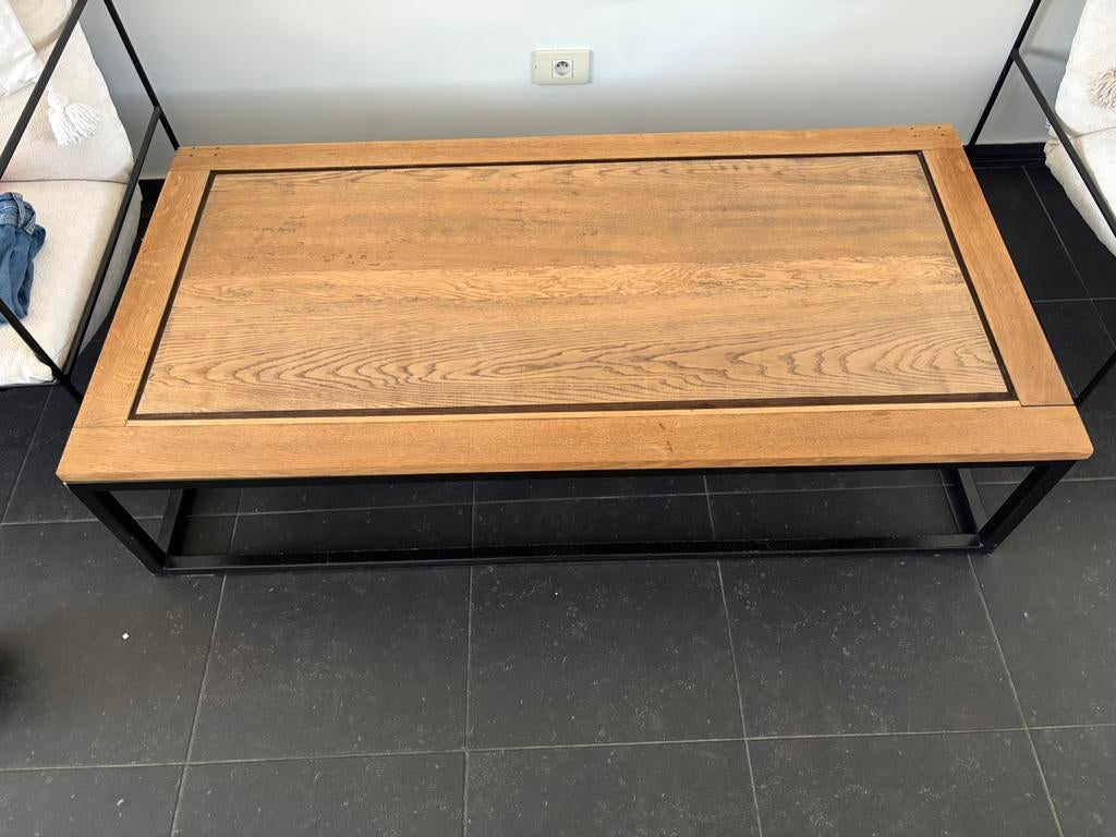 Salon tafel gietijzer poten met eiken blad, Ophalen, Gebruikt, Eikenhout, 50 tot 100 cm