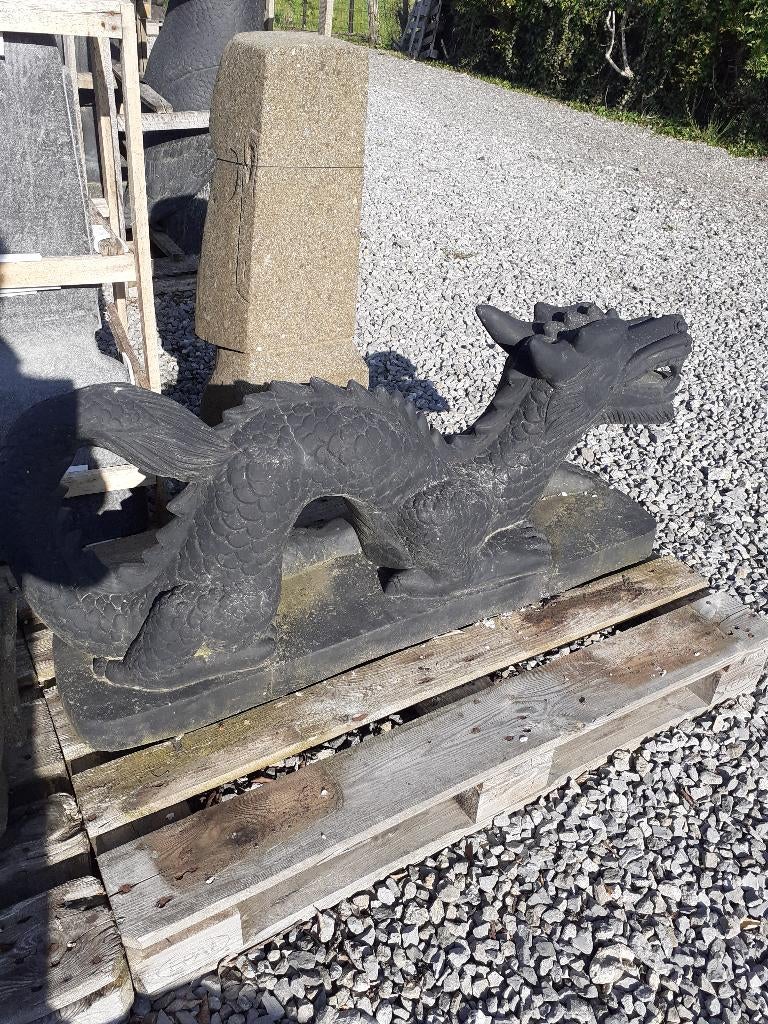 GROTE CHINESE DRAAK IN GEPATINEERDE STEEN (lengte 1,20 m), Ophalen, Zo goed als nieuw, Overige materialen, Overige typen