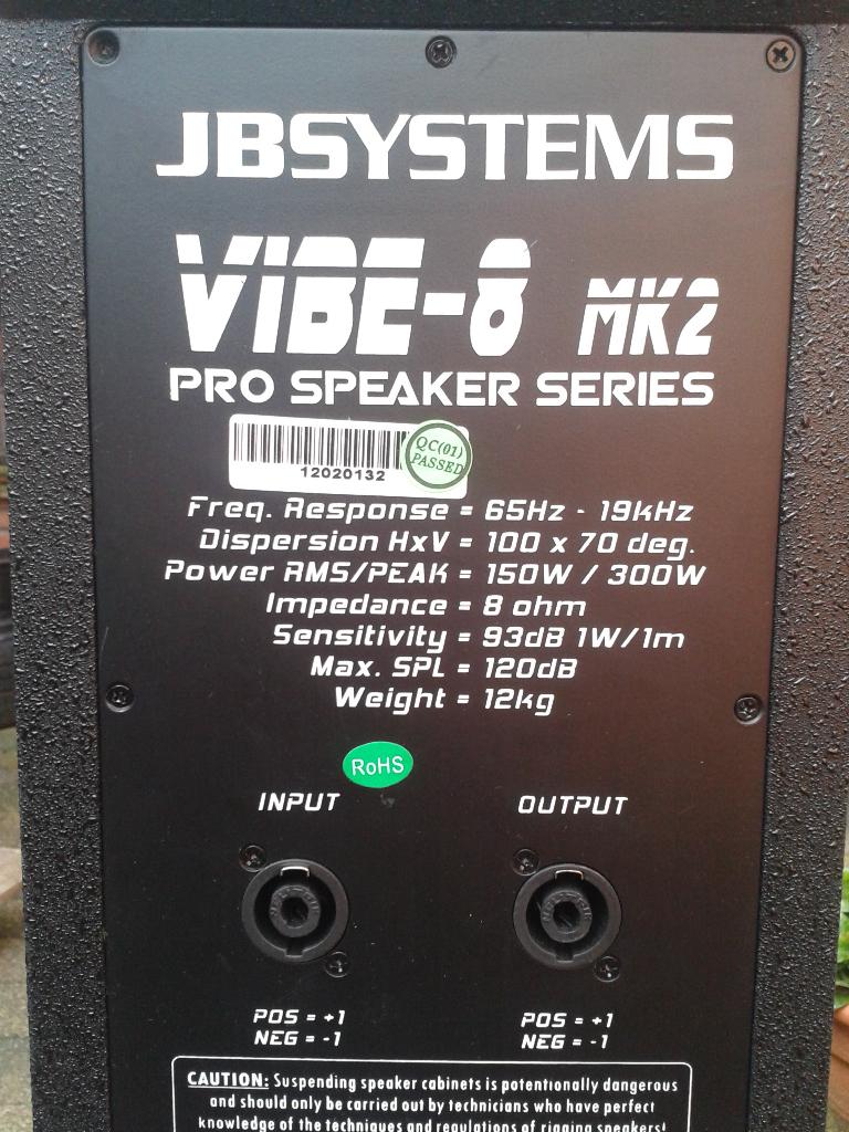 Set van 2 x JB Systems Vibe-8 MK2 Pro Speaker Series, TV, Hi-fi & Vidéo, Enceintes, Enlèvement, Comme neuf, Haut-parleurs Frontaux, Arrière ou Stéréo