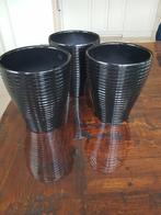 3 Zwarte  bloempotten, Tuin en Terras, Ophalen, Zo goed als nieuw, Aardewerk, Minder dan 40 cm
