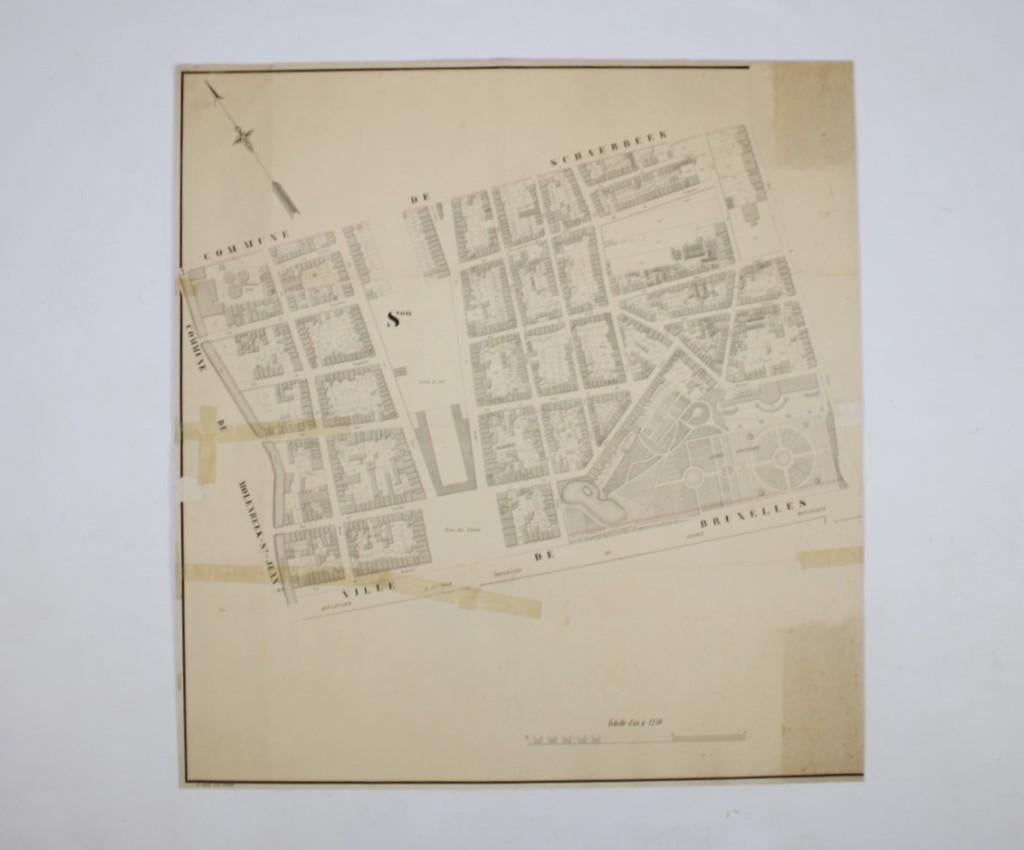 oude kaart van Brussel met De Kruidtuin, Botanique, Ophalen, 1800 - 1899, 74 cm, Origineel