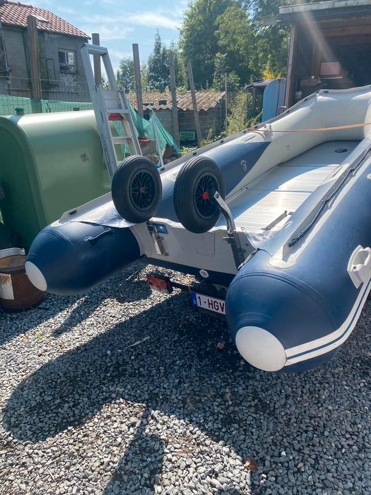 Rubberboot met aanhangwagen en honda motor 8 of 20 pk, Watersport en Boten, Rubberboten, Zo goed als nieuw, Ophalen
