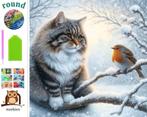nr 597 Diamond Painting Poes en vogel in de sneeuw 40x40cm, Verzenden