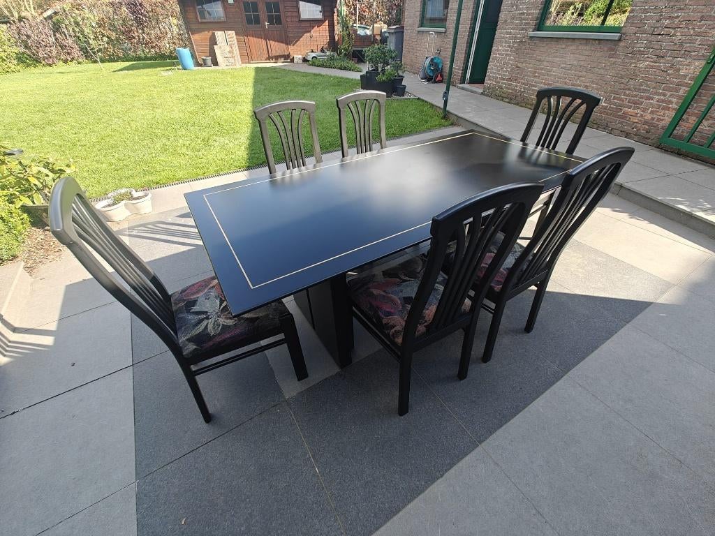 Tafel, stoelen en barkast, Huis en Inrichting, Ophalen, Gebruikt, 4 tot 6 stoelen