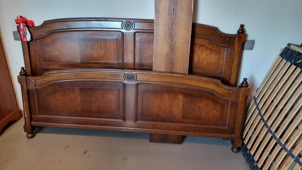 Bed tweepersoonsbed met lattenbodems, Ophalen, Gebruikt, Bruin, Tweepersoons