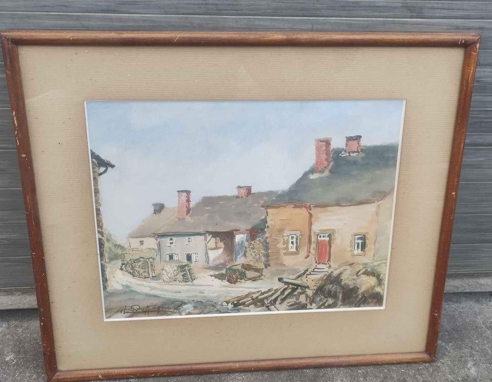 Aquarelle maison signe Mariette doffagne, Ophalen of Verzenden