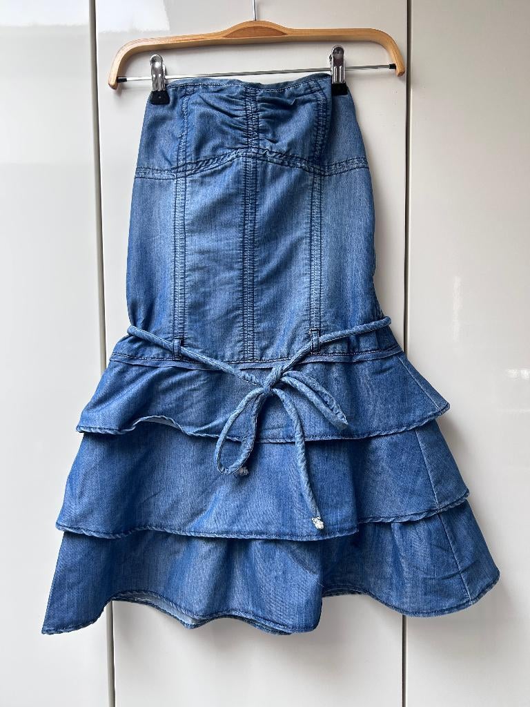 Cindy H blauwe jurk zonder bandjes - Maat 34, Blauw, Ophalen of Verzenden, Zo goed als nieuw, Maat 34 (XS) of kleiner