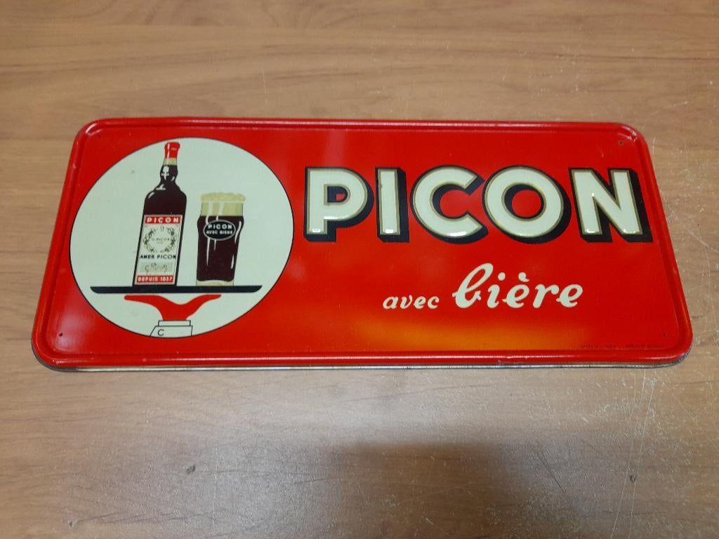 Oude metalen plaat picon beer, Verzenden, Gebruikt, Overige typen, Overige merken