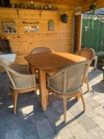 Grenen tafal en 4 riet met grenen stoelen, Tuin en Terras, Ophalen, Gebruikt