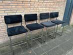 4 Ribstof Barstoelen met Chrome Buisframe, Tissus, Enlèvement, Utilisé, Quatre