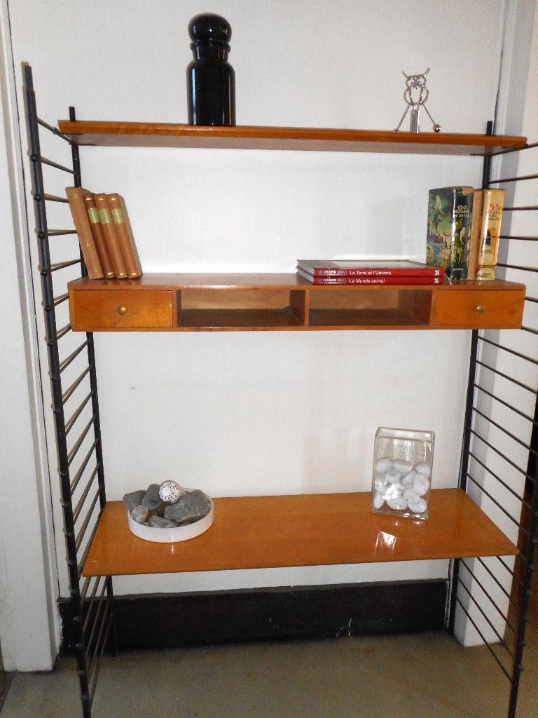 Étagères modulables métal noir + bois clair vintage, Enlèvement, Utilisé