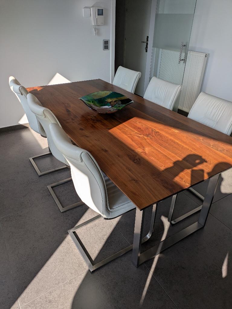 Notelaar tafel en 6 Musterring lederen stoelen, Maison & Meubles, Tables | Tables à manger, Utilisé, Rectangulaire, Enlèvement