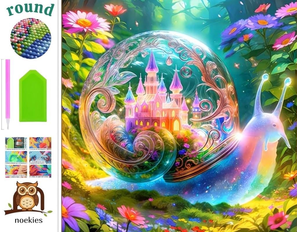 Peinture au diamant n 304, escargot fantastique, 30 x 30 cm, Neuf, Multicolore, Autocollant, Autres matériaux