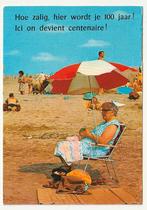 Hoe zalig hier wordt je 100-  jaar vrouw  kust onder parasol, Verzamelen, Ophalen of Verzenden, Gelopen, West-Vlaanderen
