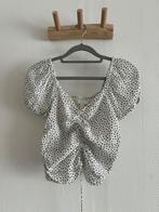 Witte zwarte stippen cropped blouse pofmouwen H&M maat XS, Enlèvement ou Envoi, Comme neuf, Taille 34 (XS) ou plus petite, Blanc