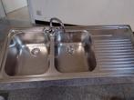 Dubbele Inox gootsteen Franke met kraan en aansluitingen, Huis en Inrichting, Keuken | Keukenelementen, Ophalen, Zo goed als nieuw