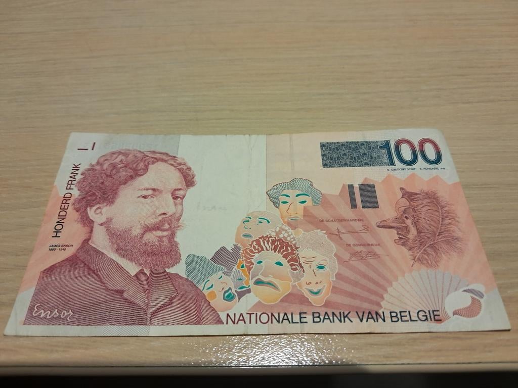 Bankbiljet Belgisch 100 frank type James Ensor, 70a, Postzegels en Munten, Ophalen
