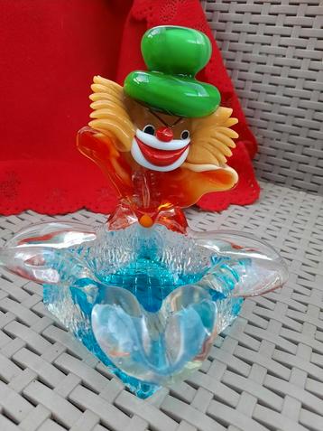 Cendrier clown en verre de Murano ZGST Vintage Bonbonniere 