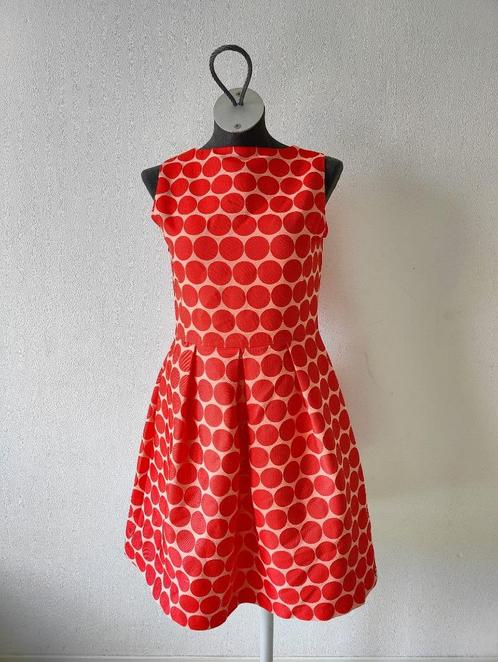 Roze jurk met grote rode bollen – maat 36 – Van Hassels, Kleding | Dames, Jurken, Zo goed als nieuw, Maat 36 (S), Roze, Knielengte