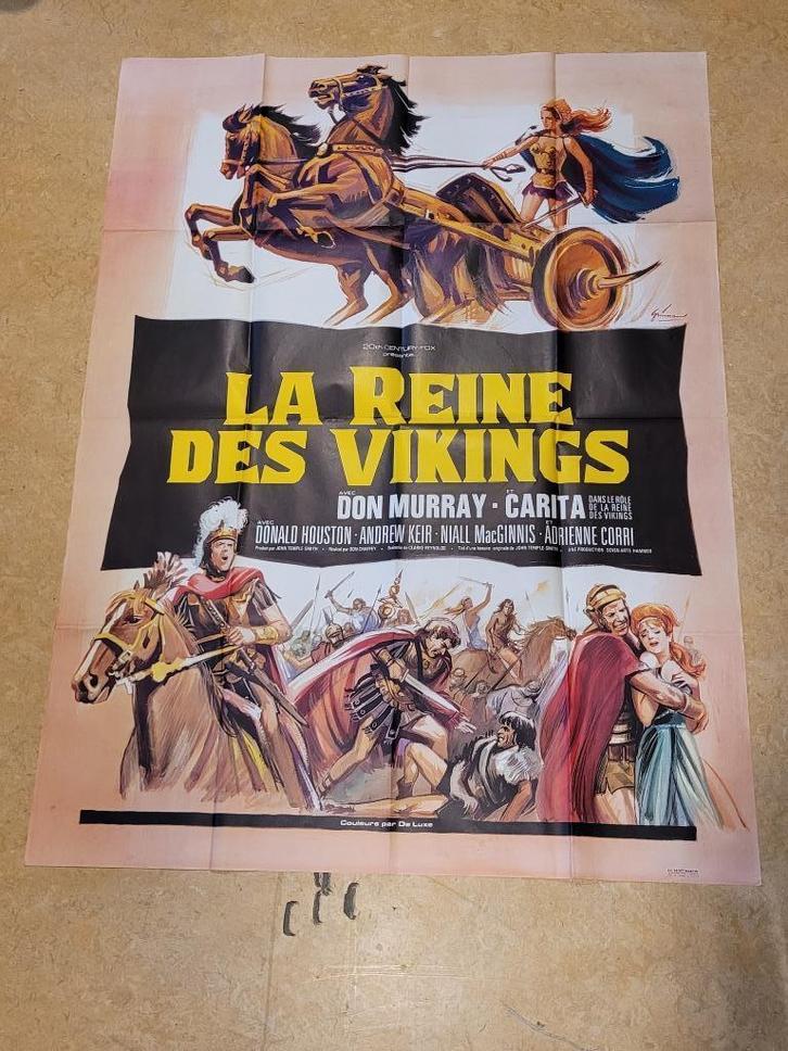 ancienne grande affiche de cinéma la reine des vikings, Collections, Posters & Affiches, Utilisé, Cinéma et TV, Affiche ou Poster pour porte ou plus grand