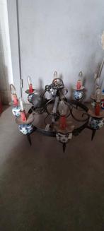 Zware luster in gietijzer hanglamp antiek vintage porselein, Antiek en Kunst, Antiek | Verlichting, Ophalen of Verzenden