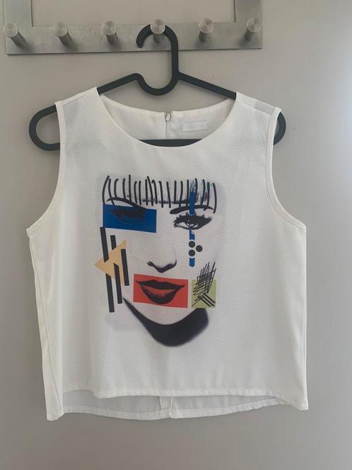 Wot topje met print, Kleding | Dames, Topjes, Zo goed als nieuw, Maat 36 (S), Wit, Zonder mouw, Ophalen of Verzenden