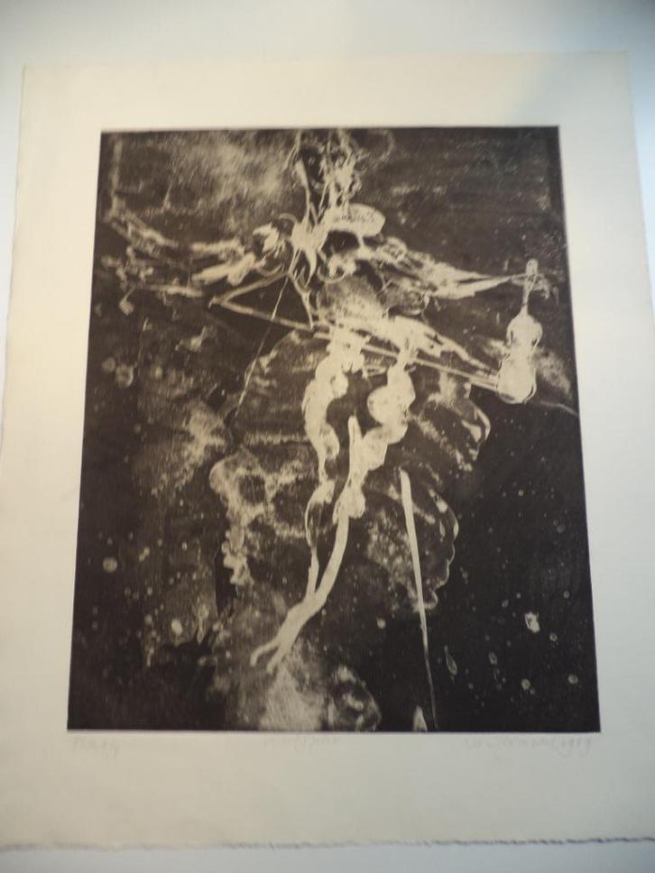 1989 'Vioolspeler' Wim Van Remortel grote & zeldzame ets 4/4, Antiek en Kunst, Kunst | Etsen en Gravures, Ophalen of Verzenden