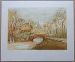 ALLAIN RENOUX / BRUGGETJE AAN DE RIVIER / KLEURLITHO 44x52cm, Enlèvement ou Envoi