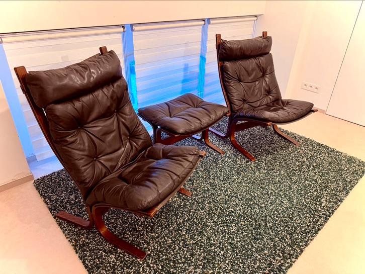 Paire de fauteuils Westnofa + repose-pieds Design scandinave, Huis en Inrichting, Zetels | Complete zithoeken, Gebruikt, Hout