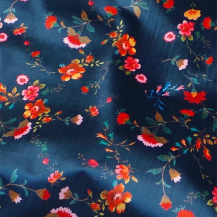 6167)150x100cm meubel velours fluweel bloemetjes donkerblauw, Hobby en Vrije tijd, Stoffen en Lappen, Nieuw, Polyester, 120 cm of meer