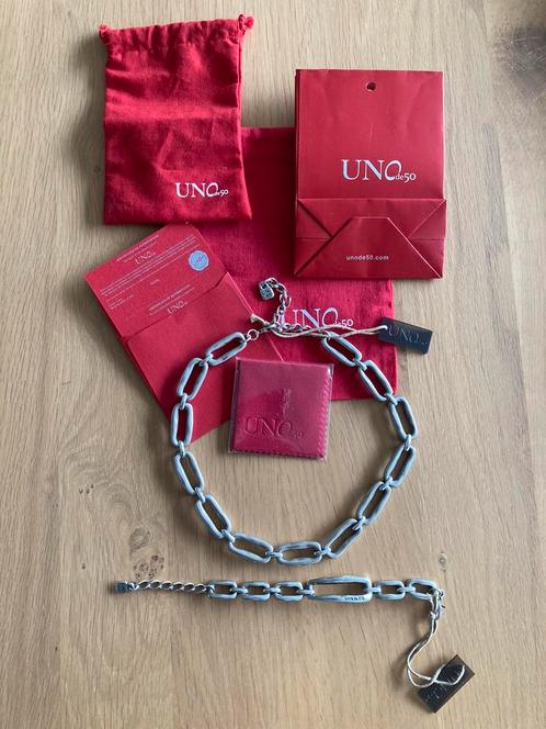 UNOde50 - Ketting Chained en armband Chain by chain, Handtassen en Accessoires, Kettingen, Zo goed als nieuw, Zilver, Zilver, Verstelbaar