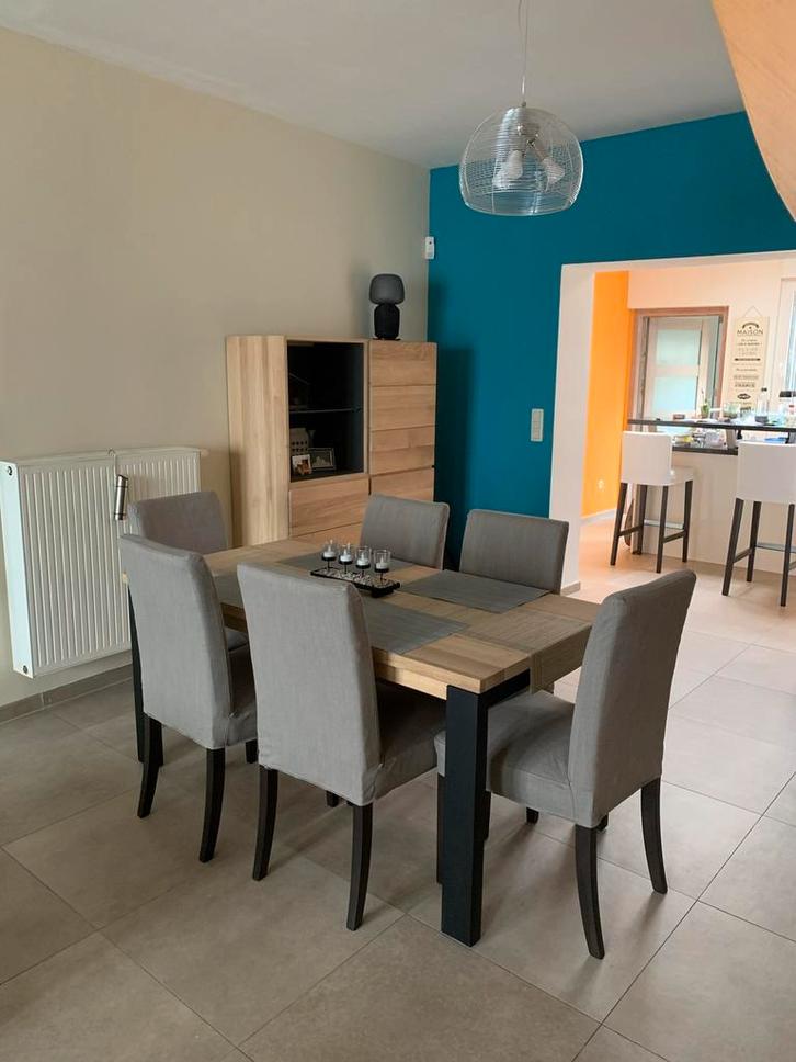 Table chêne massif (pieds en acier) 80/160, Maison & Meubles, Tables | Tables à manger, Comme neuf, Chêne, Enlèvement