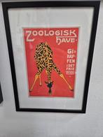 6 oude kleine affiches van de Deense zoo met kader., Antiek en Kunst, Kunst | Litho's en Zeefdrukken, Ophalen of Verzenden