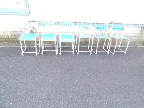 Vintage stoelenset, Huis en Inrichting, Stoelen, Gebruikt, Vijf, Zes of meer stoelen, Metaal, Blauw, Ophalen