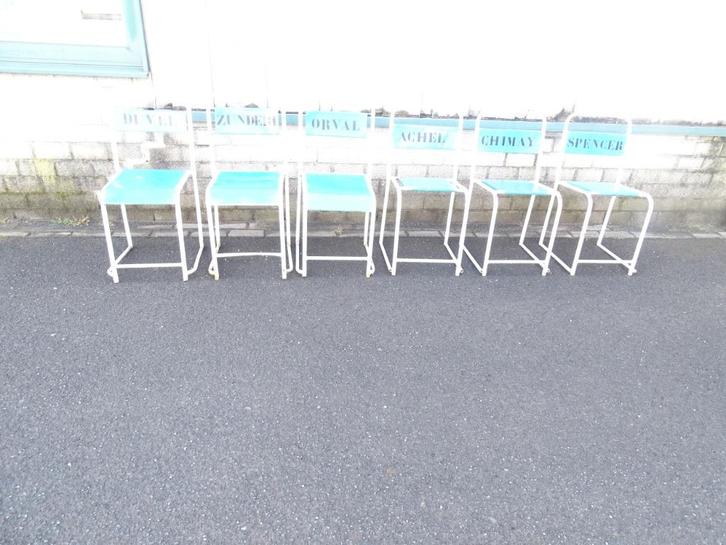 Vintage stoelenset, Huis en Inrichting, Stoelen, Gebruikt, Vijf, Zes of meer stoelen, Metaal, Blauw, Ophalen