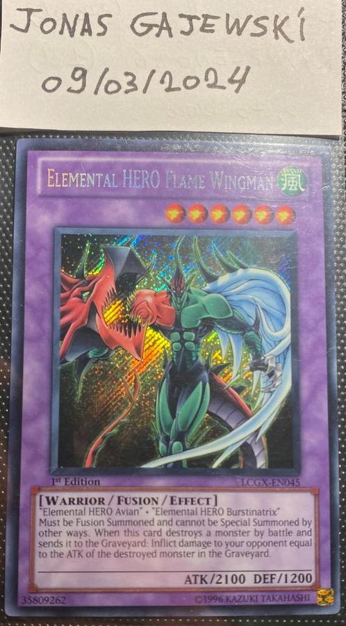 Elemental Hero Flame Wingman (1st Ed. - Secret - LCGX-EN045), Hobby en Vrije tijd, Verzamelkaartspellen | Yu-gi-Oh!, Zo goed als nieuw